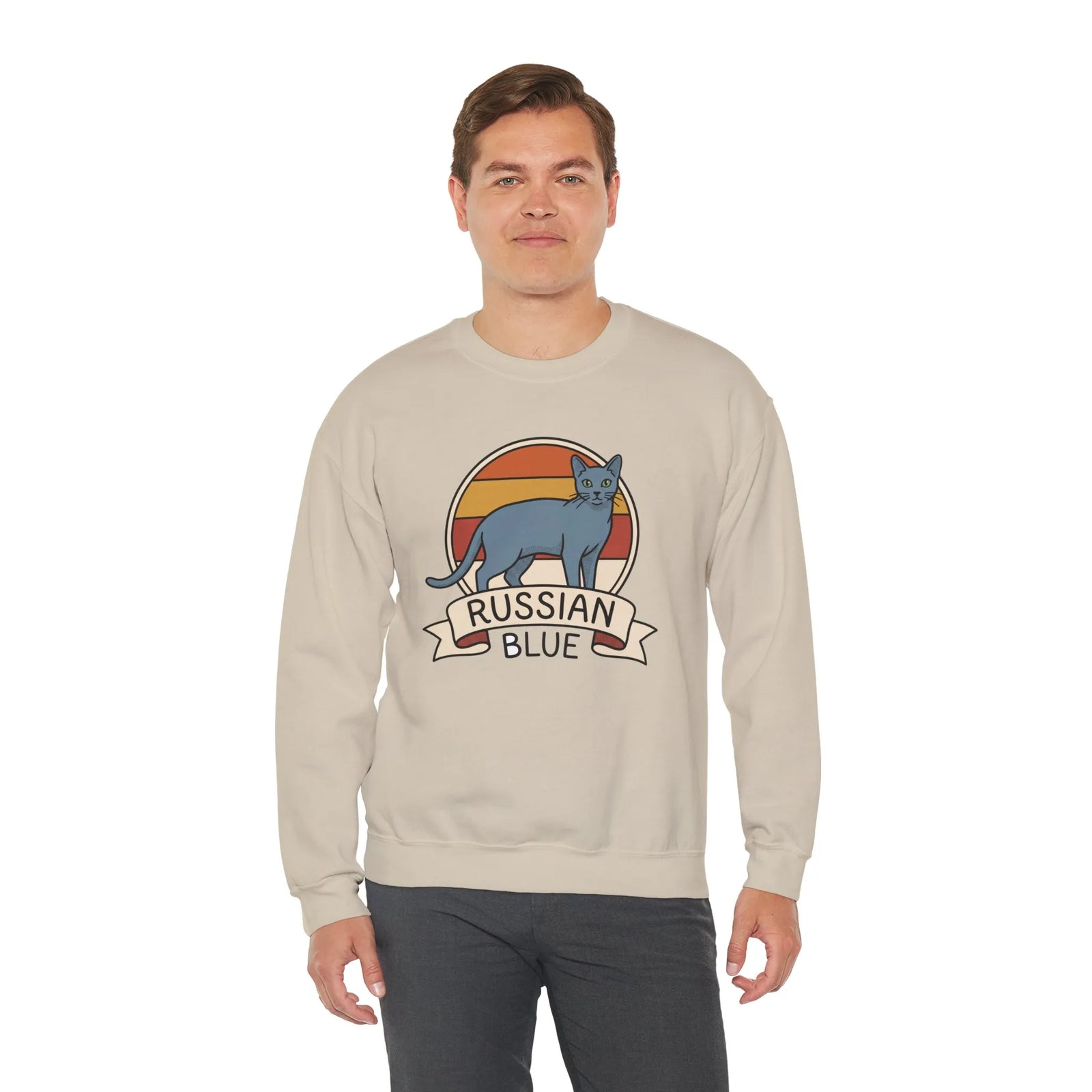 Russian Blue Retro 70s Sunset Sweatshirt - Heavy Blend Crewneck - Unisex White