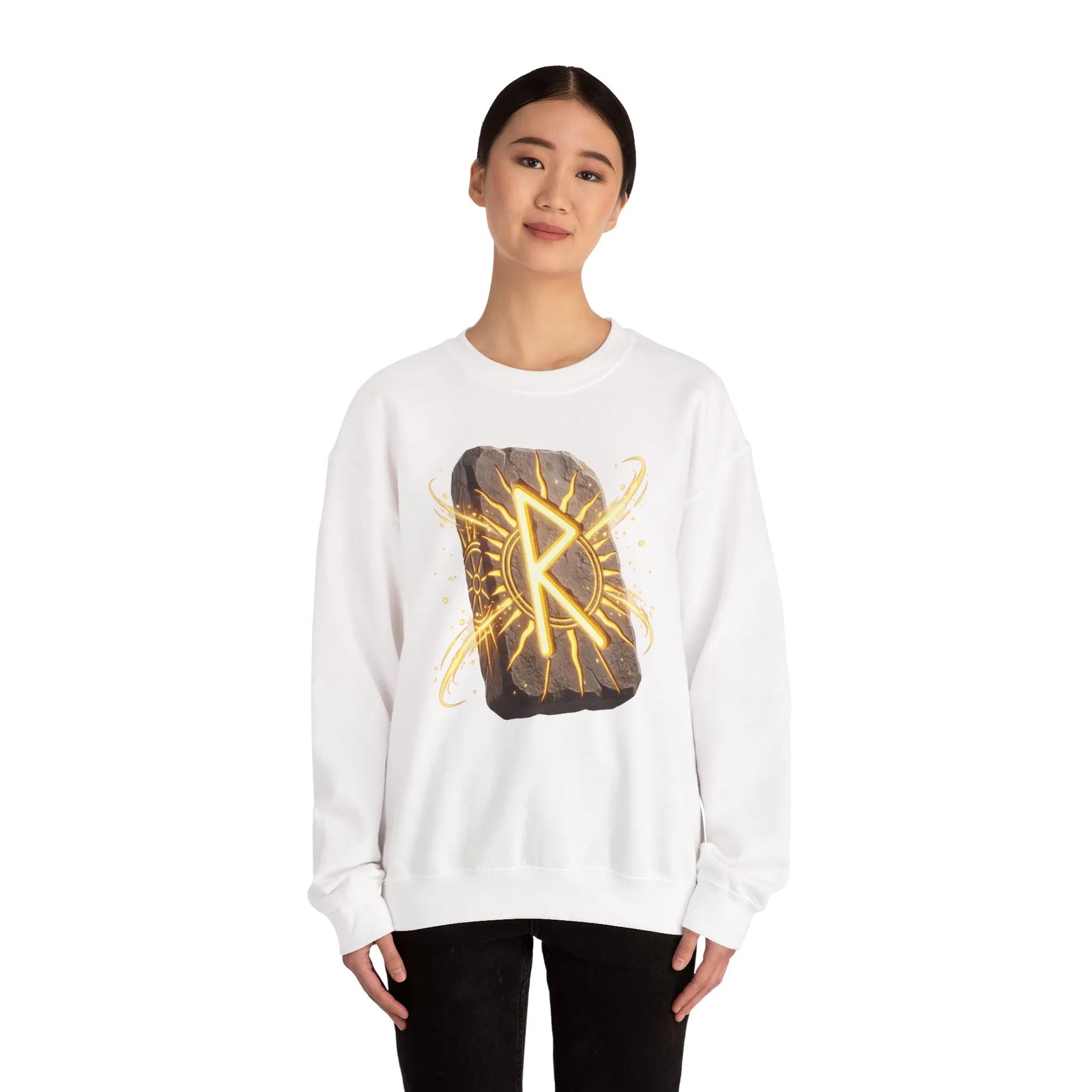 Raido Rune Journey Wheel Sweatshirt - Heavy Blend Classic Crewneck - Unisex White