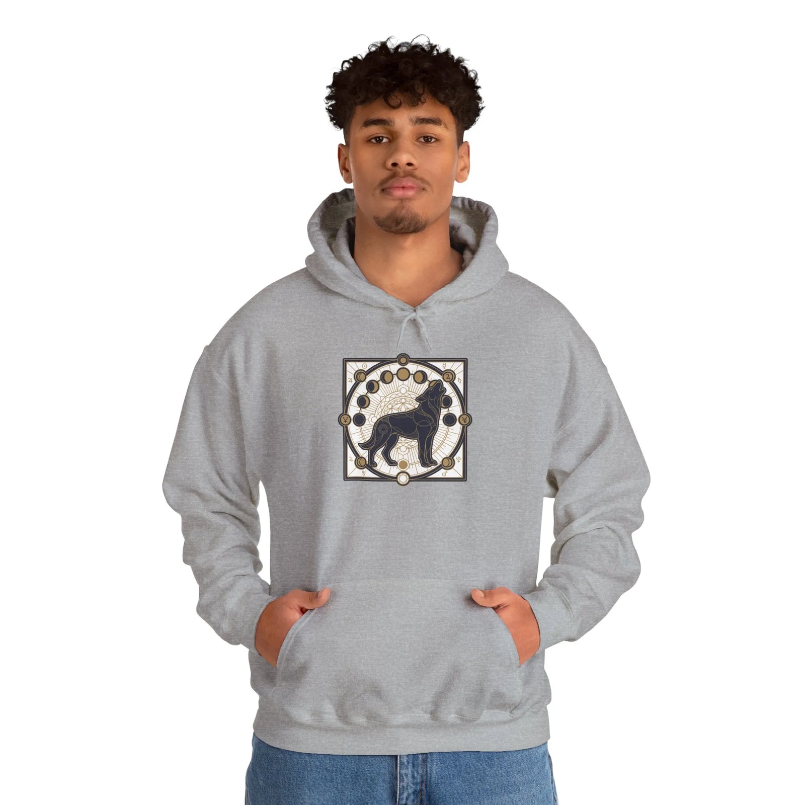 Howl Sacred Geometry Spirit Dogs Hoodie - Soft Cotton Blend Pullover - Unisex White