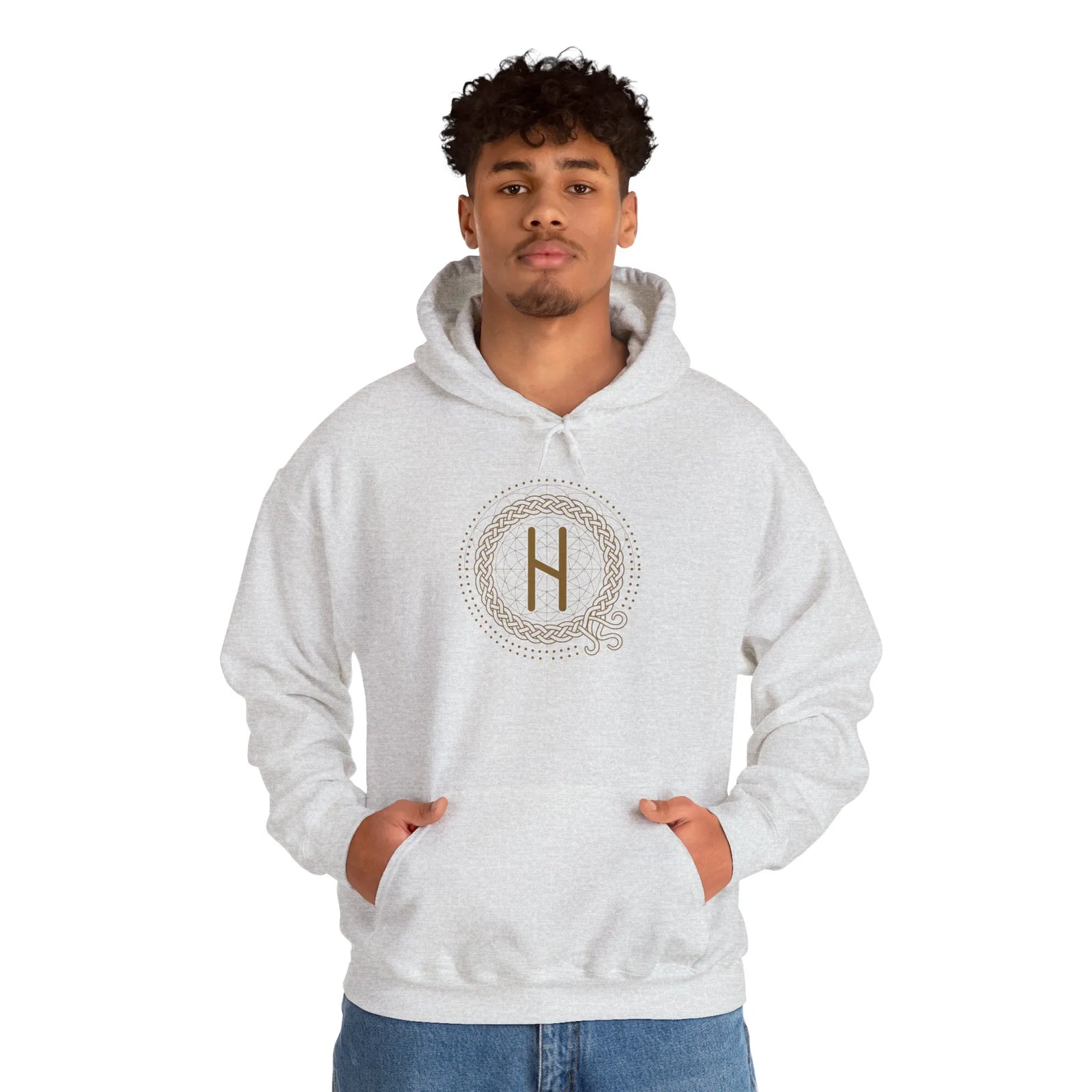 Hagalaz Crushing Change Rune Hoodie - Heavy Blend Fleece Pullover - Unisex White