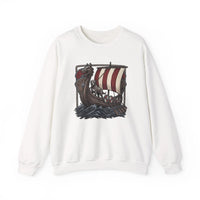 Viking Berserker Dogs Longship Prow Sweatshirt - Heavy Blend Cotton Poly Crewneck - Unisex White