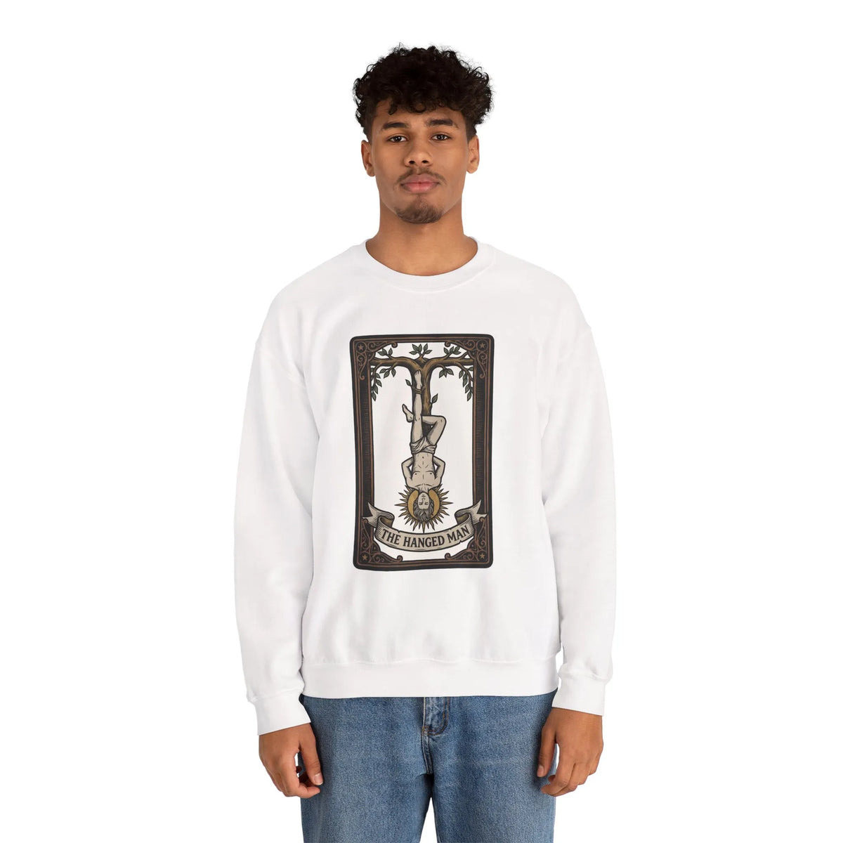 The Hanged Man Tarot Card Sweatshirt - Soft Fleece Classic Fit Crewneck - Unisex Off White