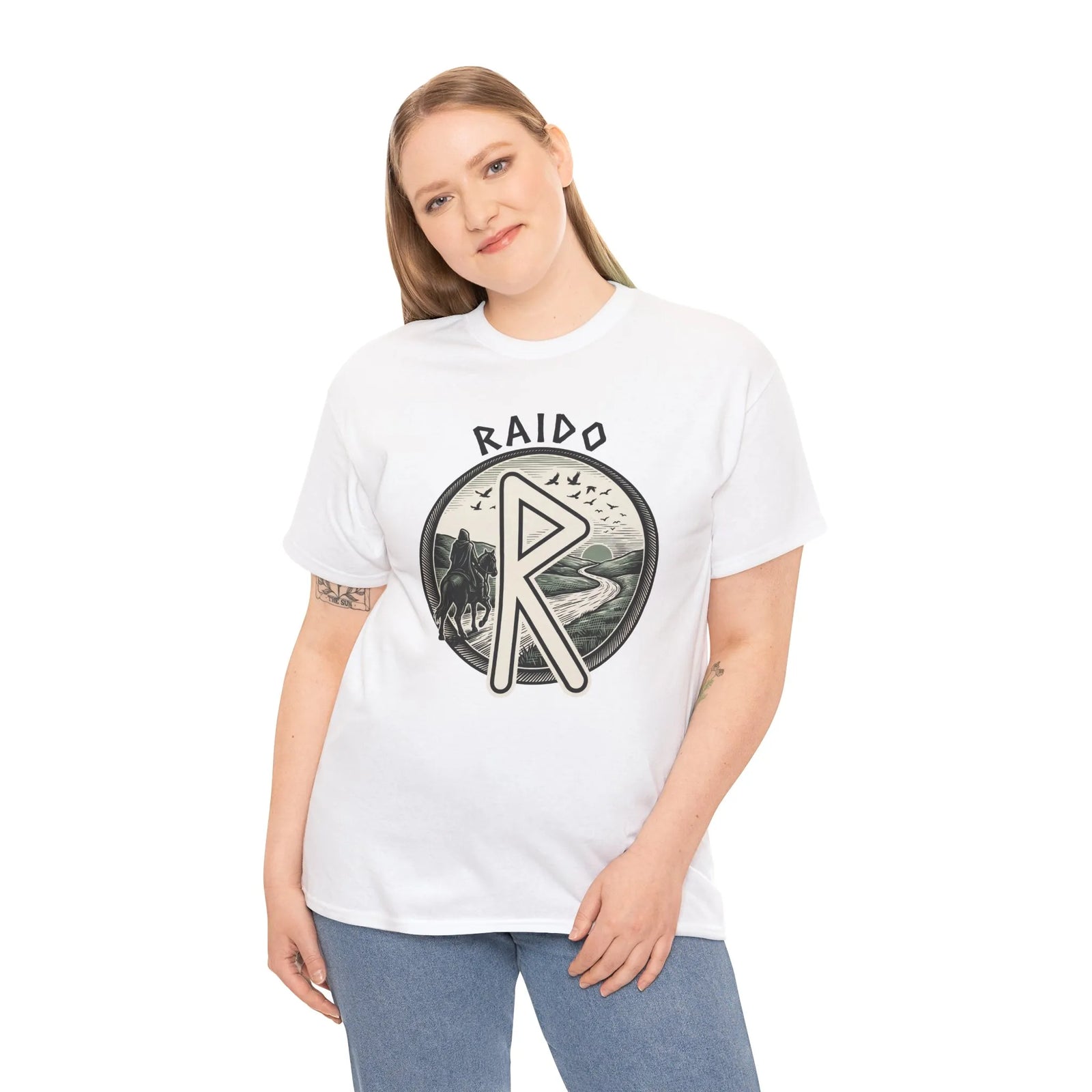 Raido Journey Rune Graphic T-Shirt - Heavy Cotton Classic Fit Tee - Unisex White