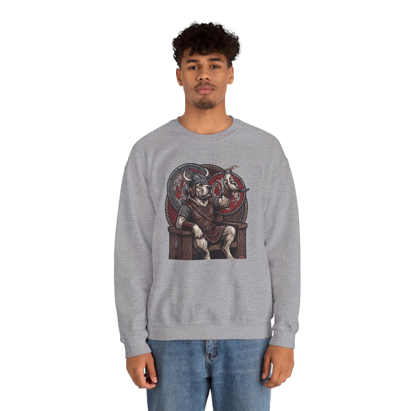 Viking Berserker Dogs Graphic Sweatshirt - Medium Weight Cotton Poly Crewneck - Unisex White