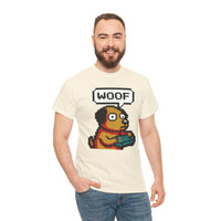 8-Bit Pixel Gaming Dog T-Shirt - Heavy Cotton Classic Fit Tee - Unisex White