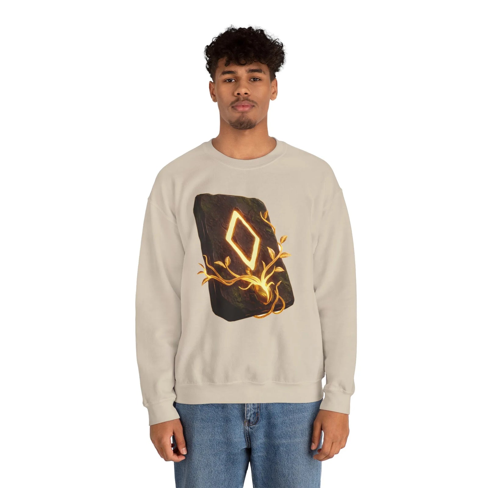 Ingwaz Rune Sacred Seed Sweatshirt - Classic Fit Heavy Blend Crewneck - Unisex White