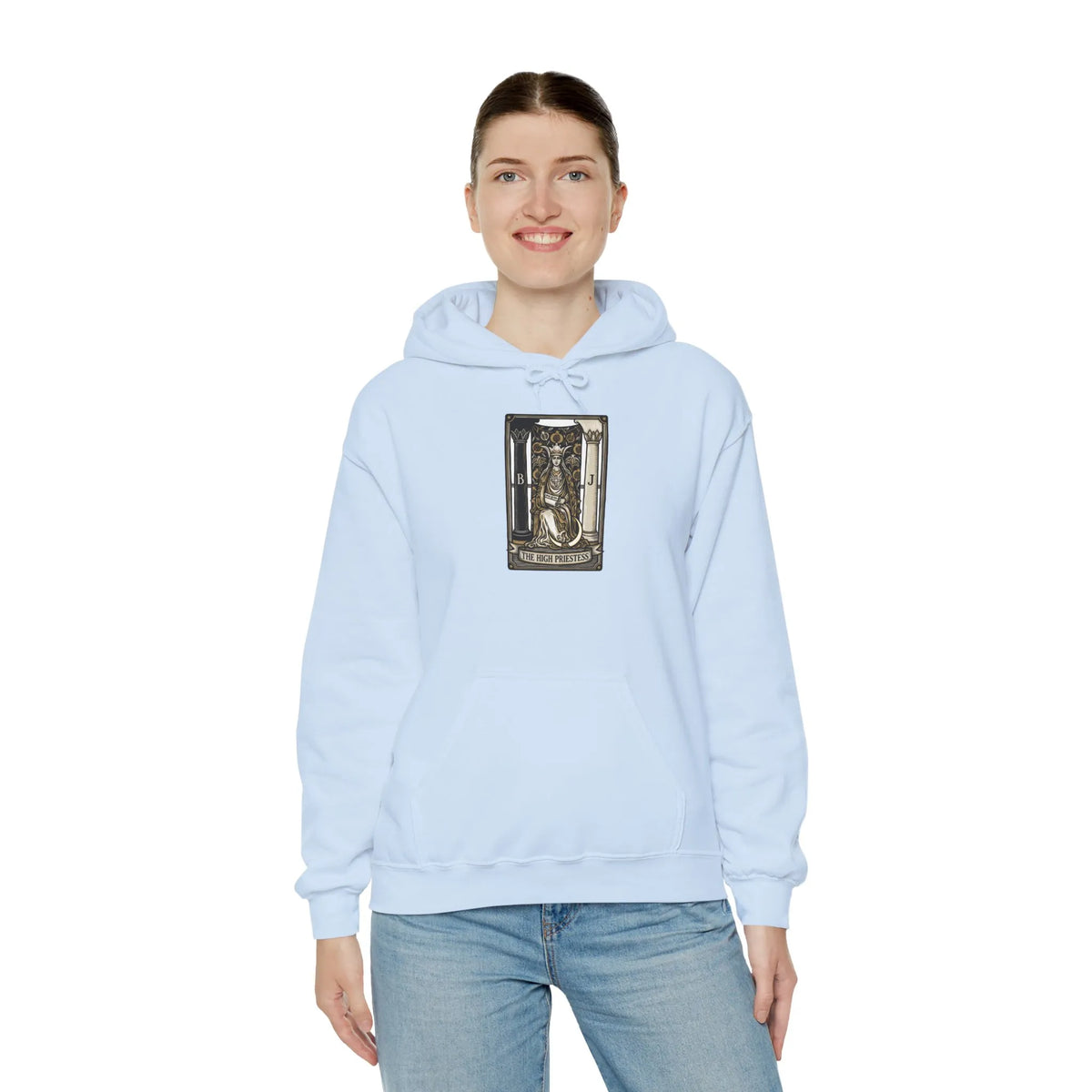 High Priestess Tarot Card Hoodie - Heavy Blend Fleece Pullover - Unisex White