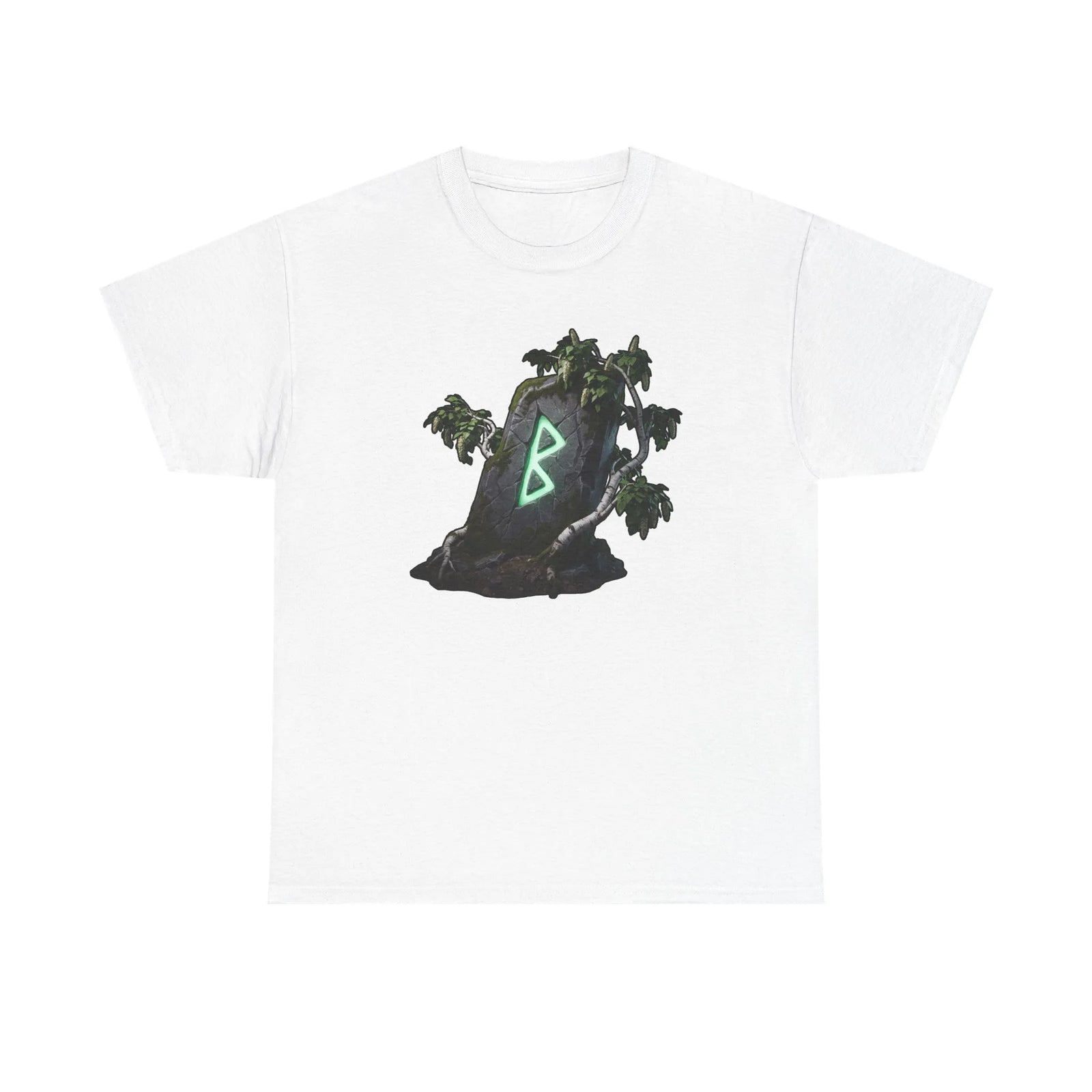 Berkana Rune Birch Tree Graphic T-Shirt - Heavy Cotton Classic Fit Tee - Unisex White