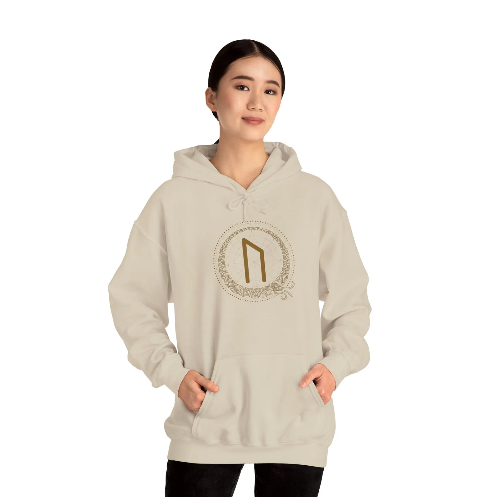 Uruz Rune Vitality Graphic Hoodie - Heavy Blend Fleece Pullover - Unisex White