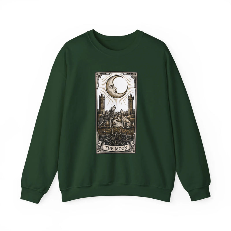 Moon Tarot Card Wolves Graphic Sweatshirt - Heavy Blend Fleece Crewneck - Unisex White