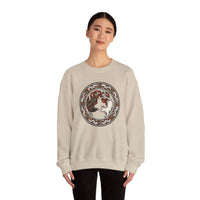 Norse Woodcut Cat & Raven Sweatshirt - Classic Fit Heavy Blend Crewneck - Unisex White