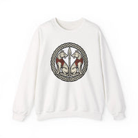 Odin's Wolves Geri & Freki Woodcut Sweatshirt - Heavy Blend Cotton Poly Crewneck - Unisex White