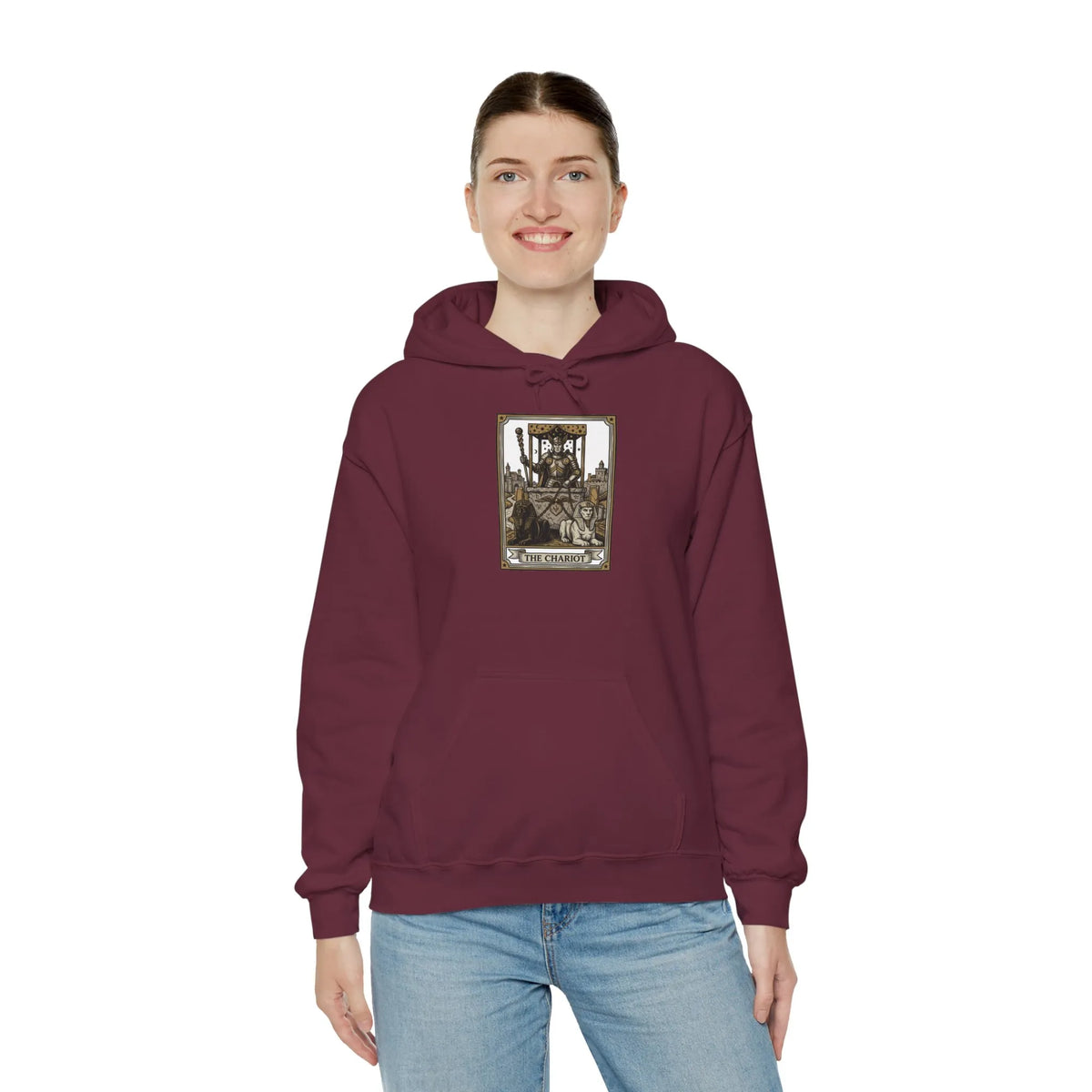 The Chariot Tarot Card Hoodie - Heavy Blend Fleece Pullover - Unisex Off White