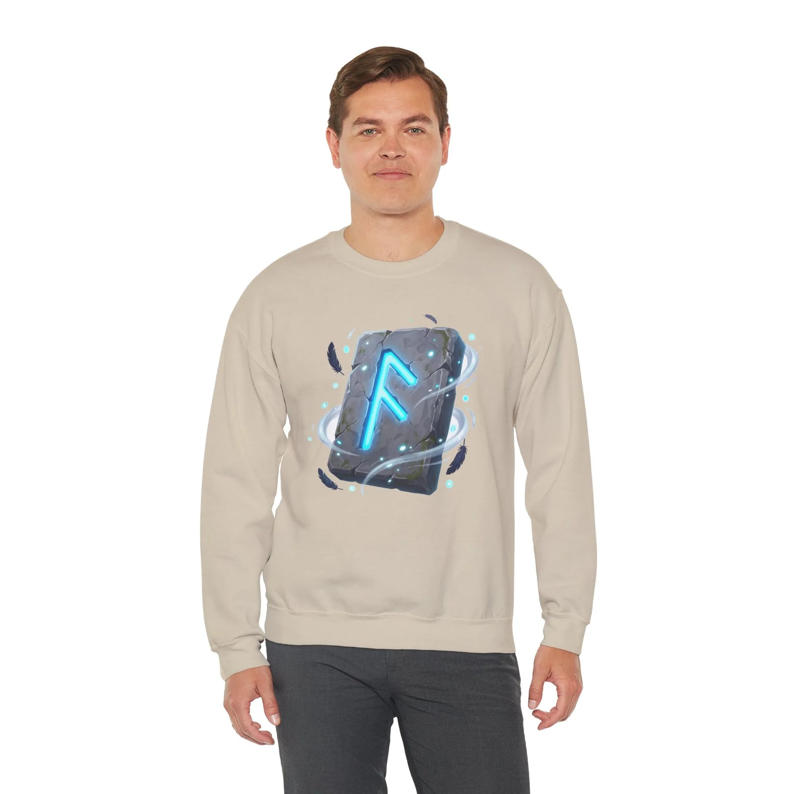 Ansuz Rune Divine Speech Graphic Sweatshirt - Heavy Blend Fleece Crewneck - Unisex White