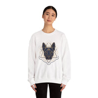 Third Eye Sacred Geometry Spirit Dog Sweatshirt - Heavy Blend Cotton Polyester Crewneck - Unisex White