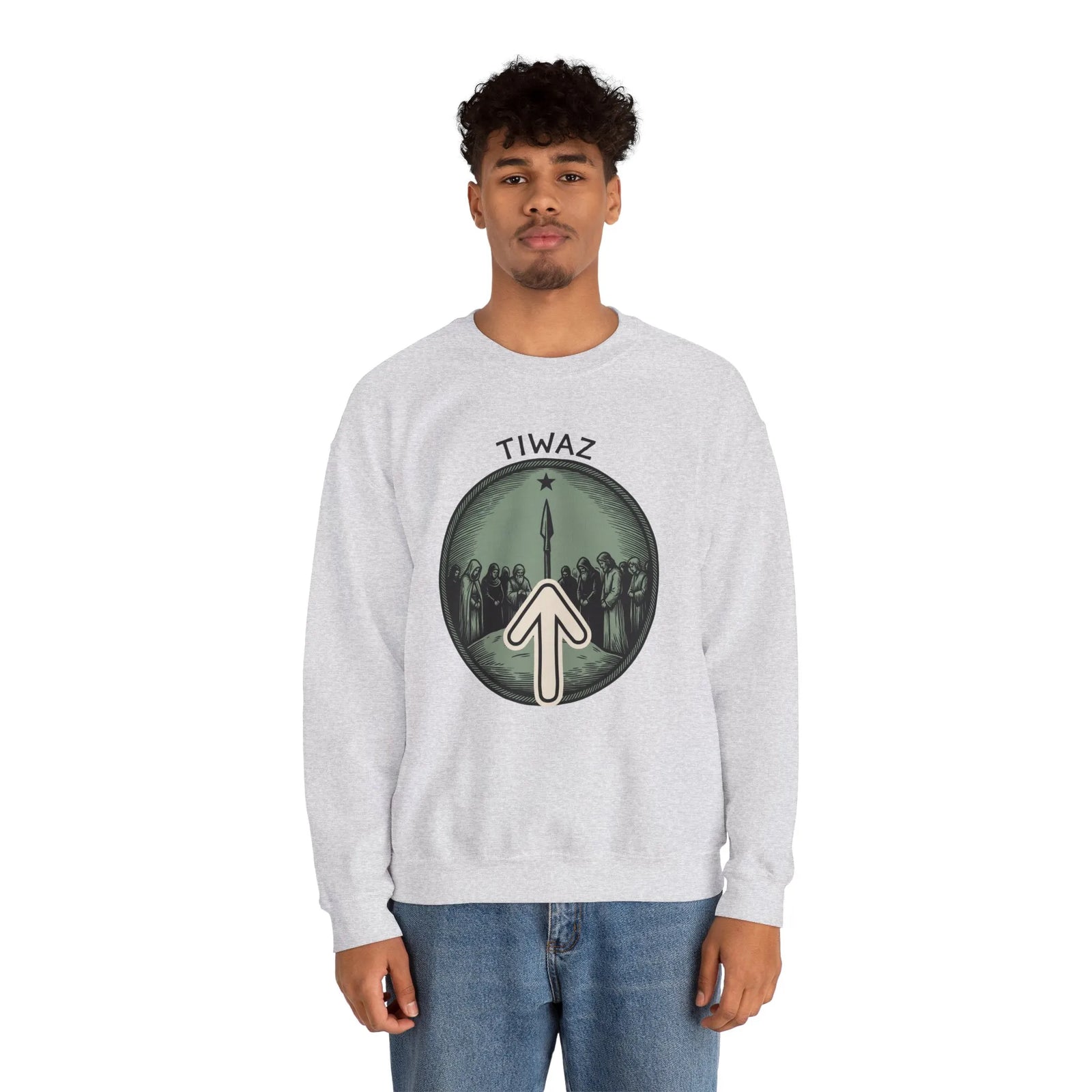 Tiwaz Rune Justice Judgment Sweatshirt - Heavy Blend Fleece Crewneck - Unisex Ash Gray
