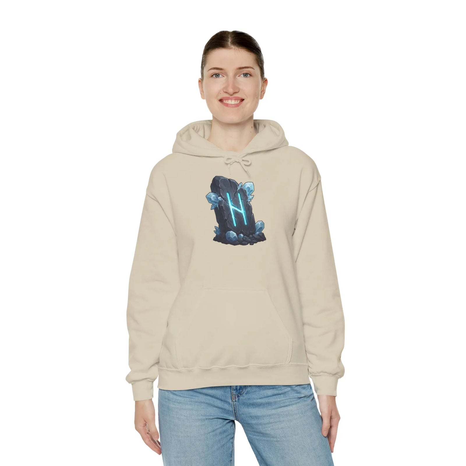 Hagalaz Rune Stone Graphic Hoodie - Heavy Blend Fleece Pullover - Unisex White