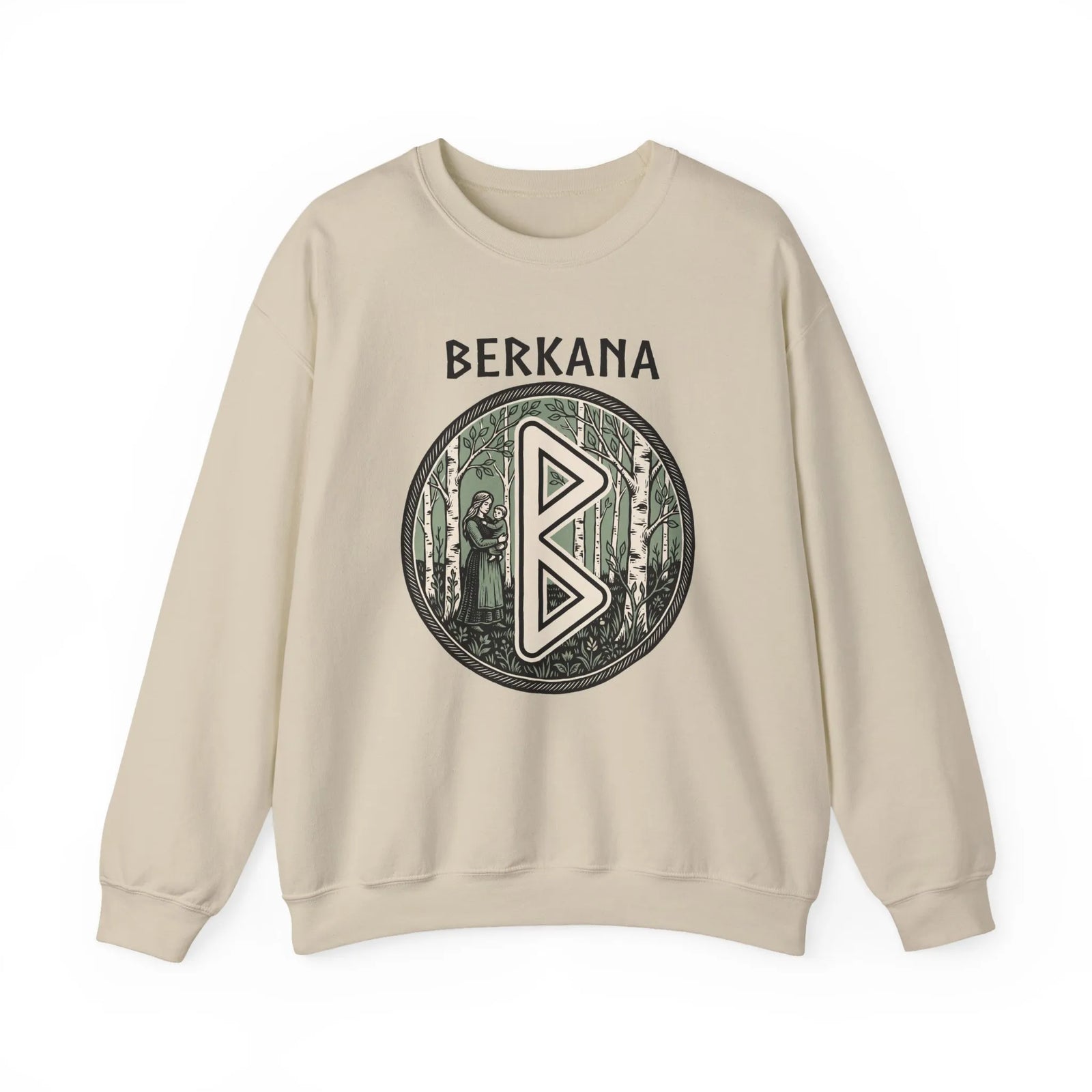 Berkana Rune Earth Mother Sweatshirt - Heavy Blend Cotton-Poly Crewneck - Unisex White