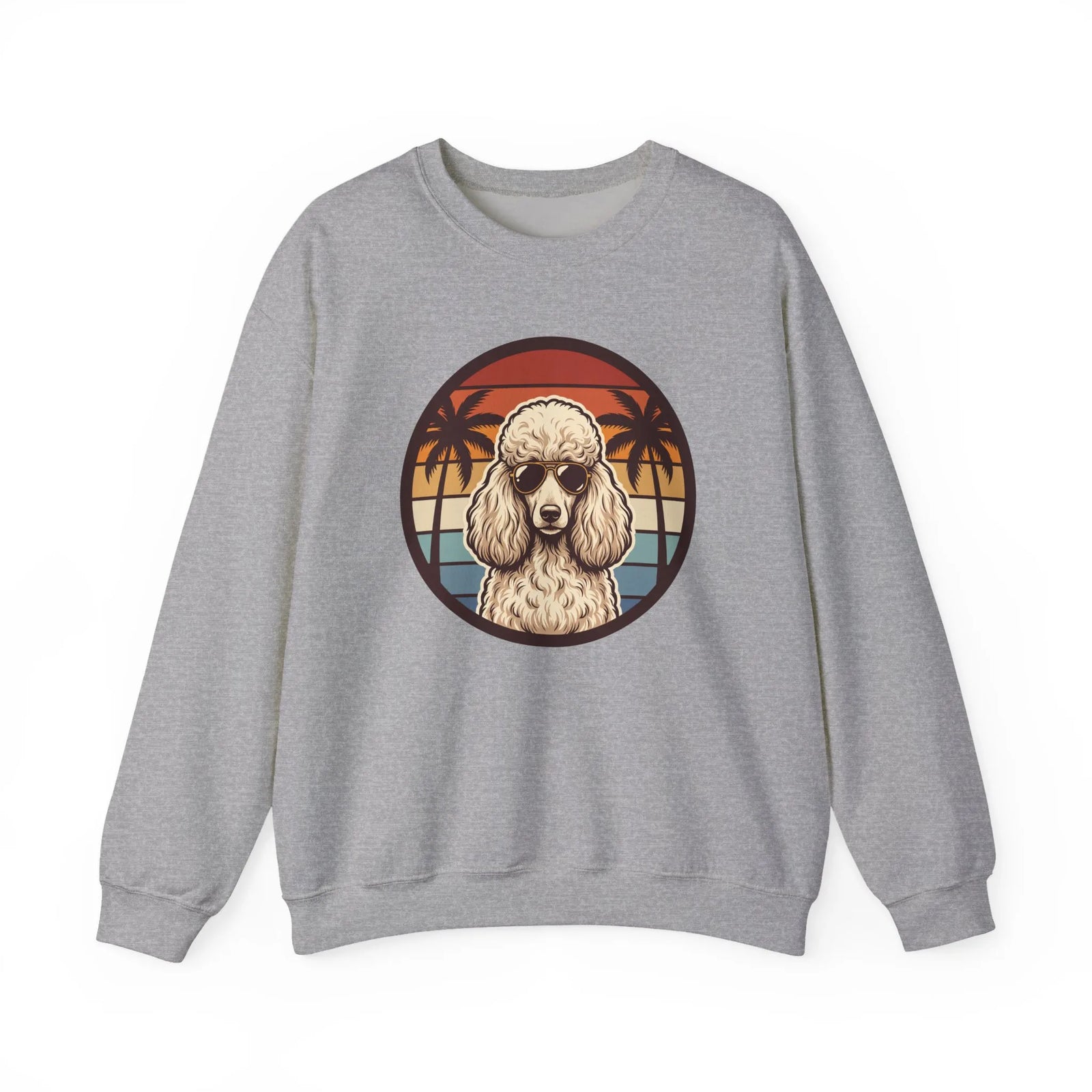 70s Sunset Poodle Aviators Graphic Sweatshirt - Heavy Blend Cotton-Poly Crewneck - Unisex White