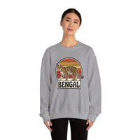 Bengal Cat Retro Sunset Sweatshirt - Classic Fit Heavy Blend Crewneck - Unisex White