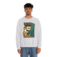Arcade Night Pixel Gaming Cats Sweatshirt - Heavy Blend Fleece Crewneck - Unisex White