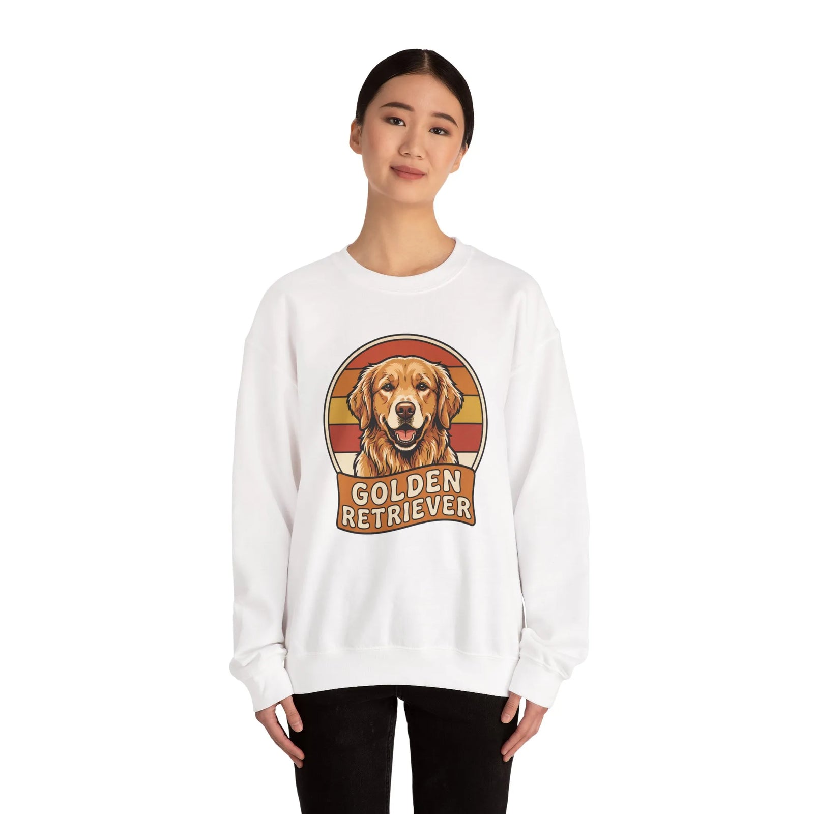 Golden Retriever Retro 70s Sunset Sweatshirt - Heavy Blend Fleece Crewneck - Unisex Ash