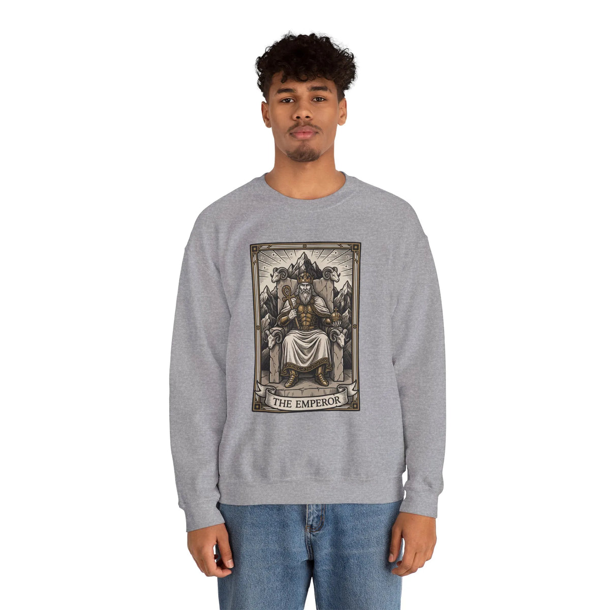 The Emperor Tarot Card Sweatshirt - Soft Durable Fleece Crewneck - Unisex White