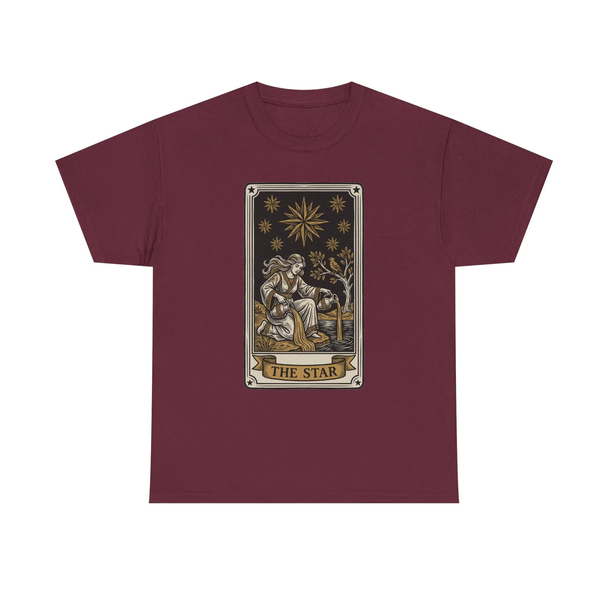 Tarot The Star Card Graphic T-Shirt - Heavy Cotton Classic Fit Tee - Unisex Off White
