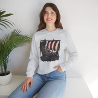 Viking Berserker Dogs Longship Prow Sweatshirt - Heavy Blend Cotton Poly Crewneck - Unisex White