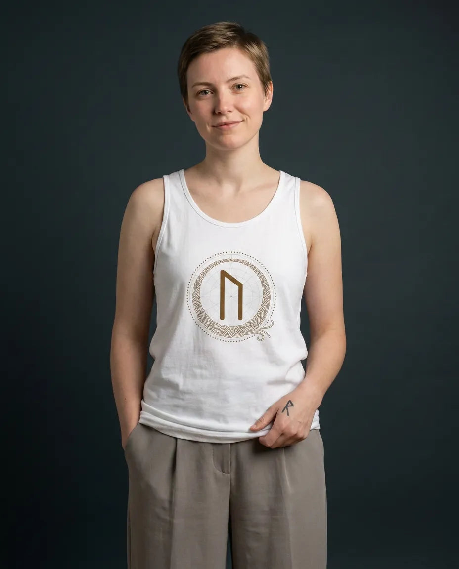 Uruz Rune Vitality Power Tank Top - Lightweight Combed Cotton Jersey - Unisex White