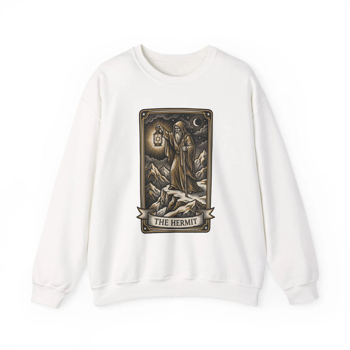 The Hermit Tarot Card Sweatshirt - Heavy Blend Crewneck Fleece - Unisex Off White