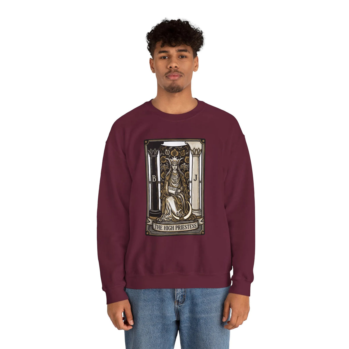 The High Priestess Tarot Card Sweatshirt - Heavy Blend Fleece Crewneck - Unisex White