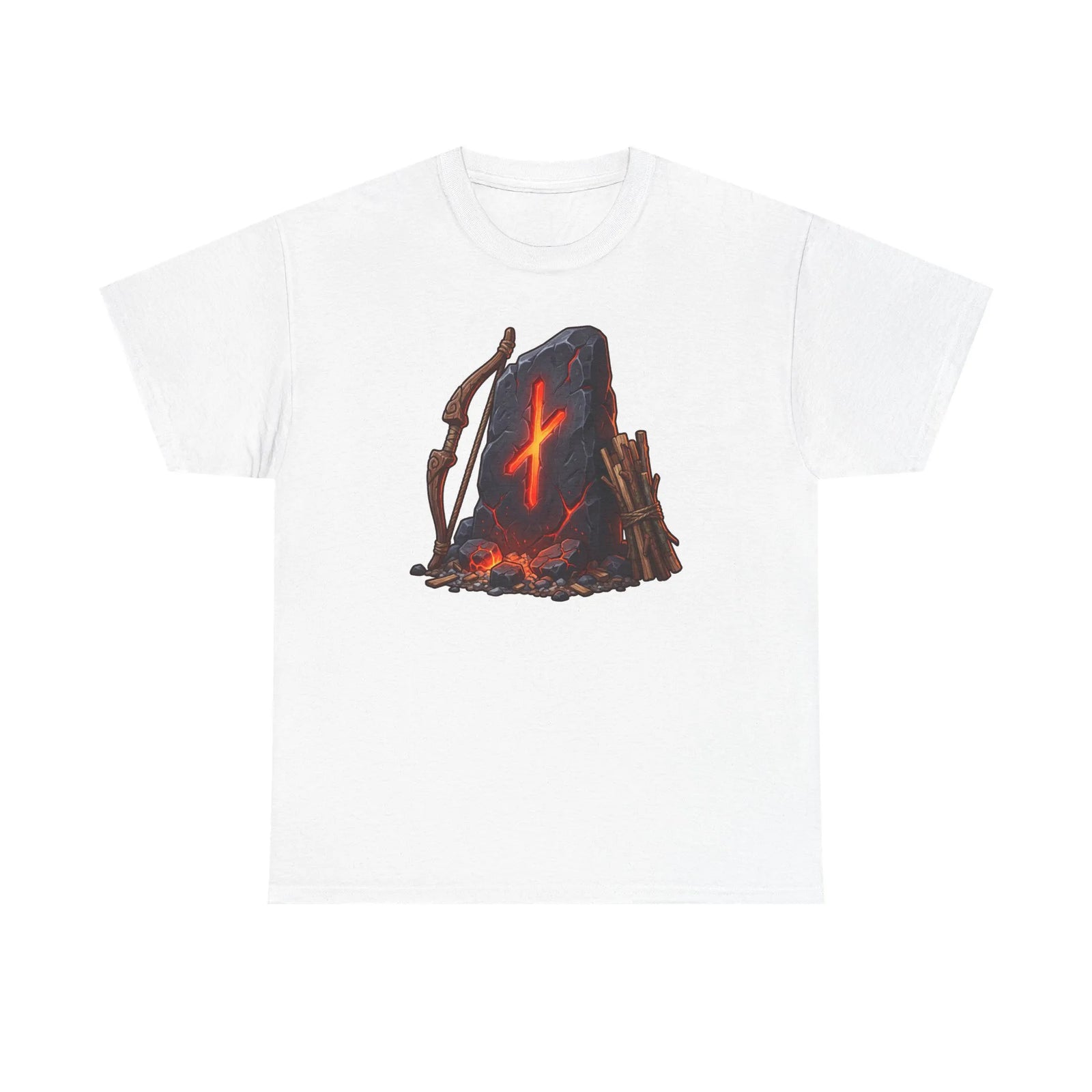 Nauthiz Rune Need-Fire Graphic T-Shirt - Heavyweight 100% Cotton Classic Fit - Unisex White
