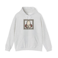 Runestone Cat Norse Woodcut Hoodie - Soft Cotton Blend Fleece Pullover - Unisex White