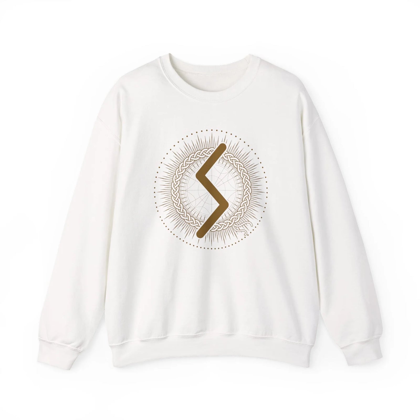 Sowulo Rune Sun Graphic Sweatshirt - Heavy Cotton Blend Crewneck - Unisex White