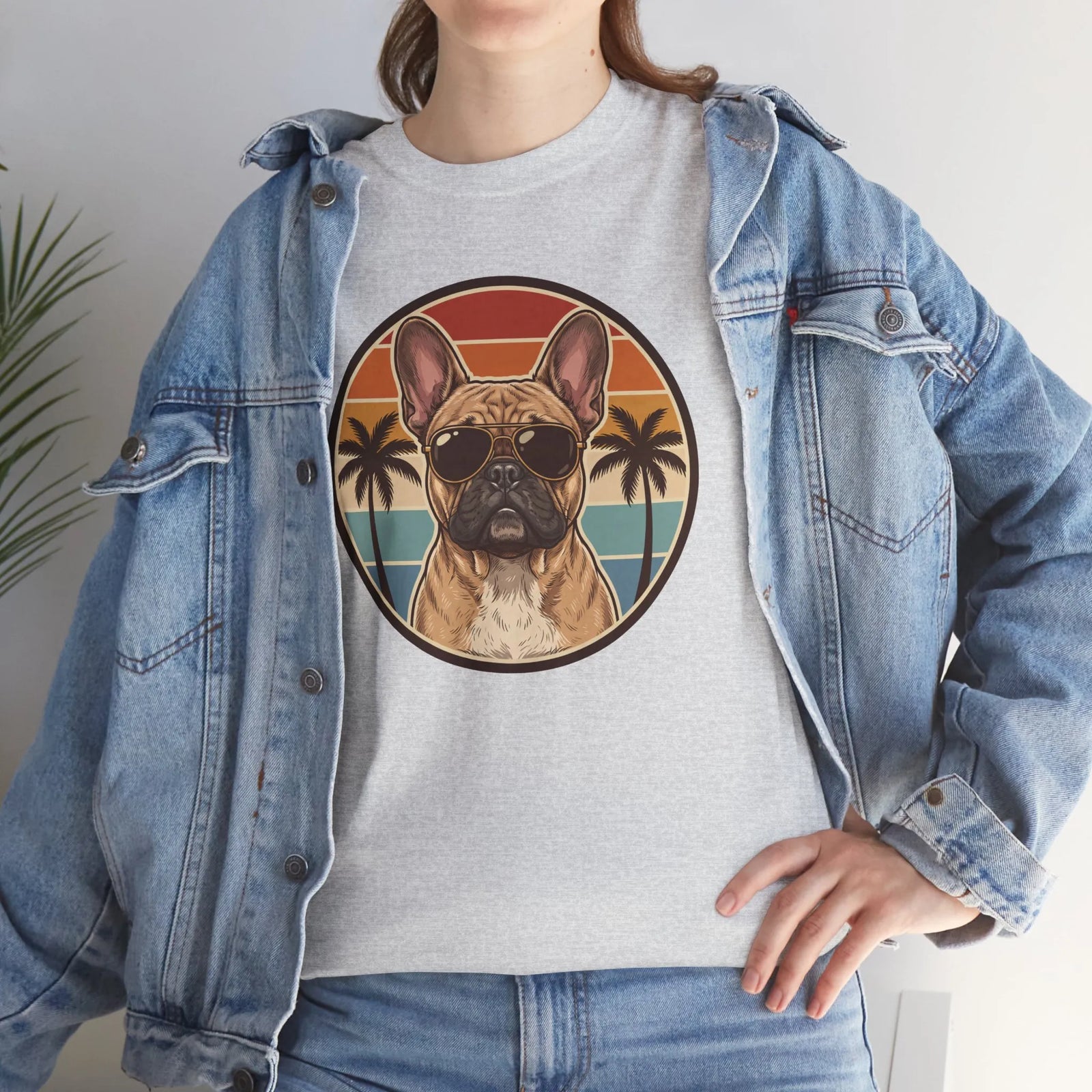 French Bulldog Sunset Aviator T-Shirt - Heavy Cotton Classic Fit Tee - Unisex White