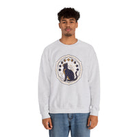 Moon Phases Sacred Geometry Cat Sweatshirt - Heavy Blend Cotton Polyester Crewneck - Unisex White