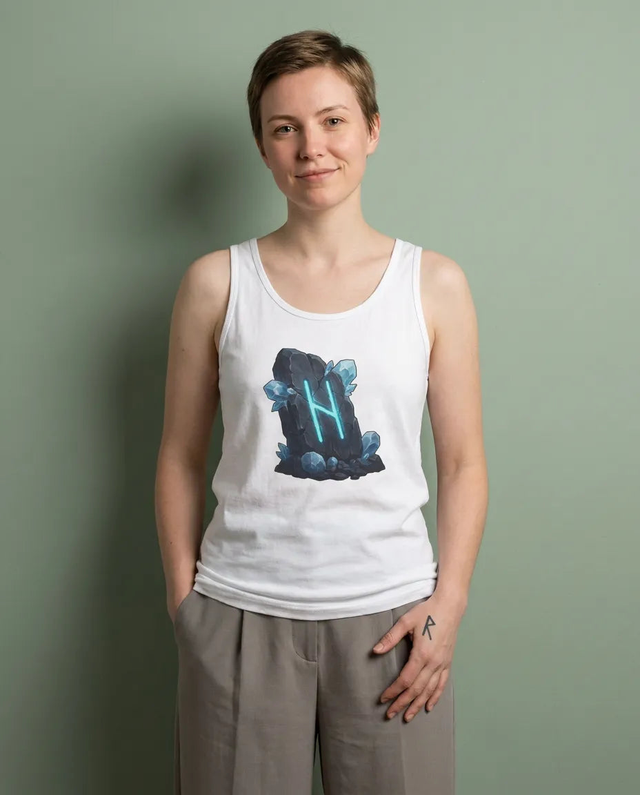 Hagalaz Runic Crystal Graphic Tank Top - Soft Combed Cotton Jersey - Unisex White