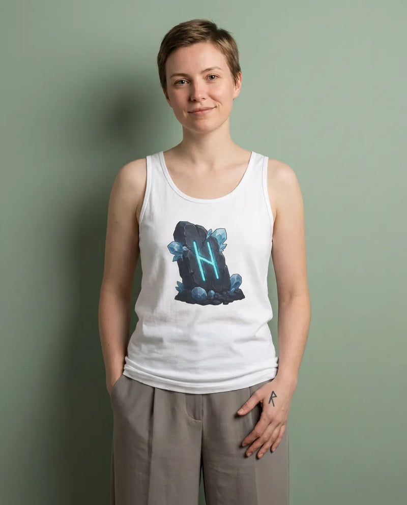 Hagalaz Runic Crystal Graphic Tank Top - Soft Combed Cotton Jersey - Unisex White