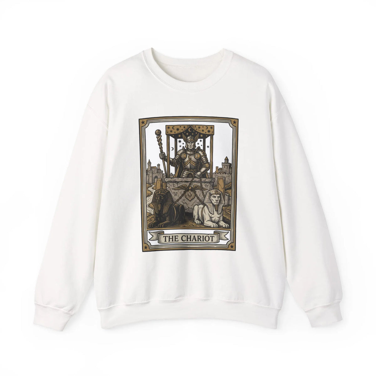 The Chariot Tarot Card Sweatshirt - Heavy Blend Cotton-Poly Crewneck - Unisex White