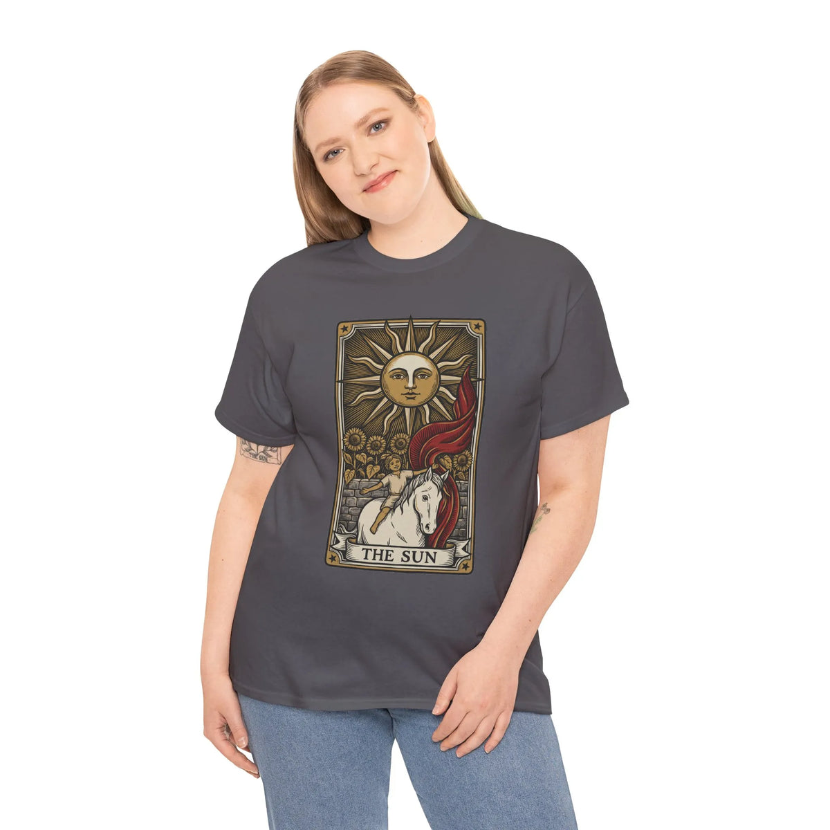 Tarot The Sun Card T-Shirt - Medium Weight 100% Cotton Tee - Unisex White