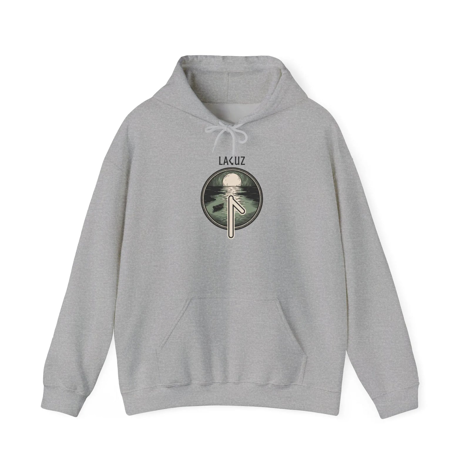 Laguz Rune Water Moon Graphic Hoodie - Medium-Heavy Cotton Blend Pullover - Unisex White