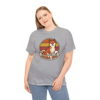 Shiba Inu Retro Sunset Graphic T-Shirt - Heavyweight Cotton Classic Fit - Unisex White