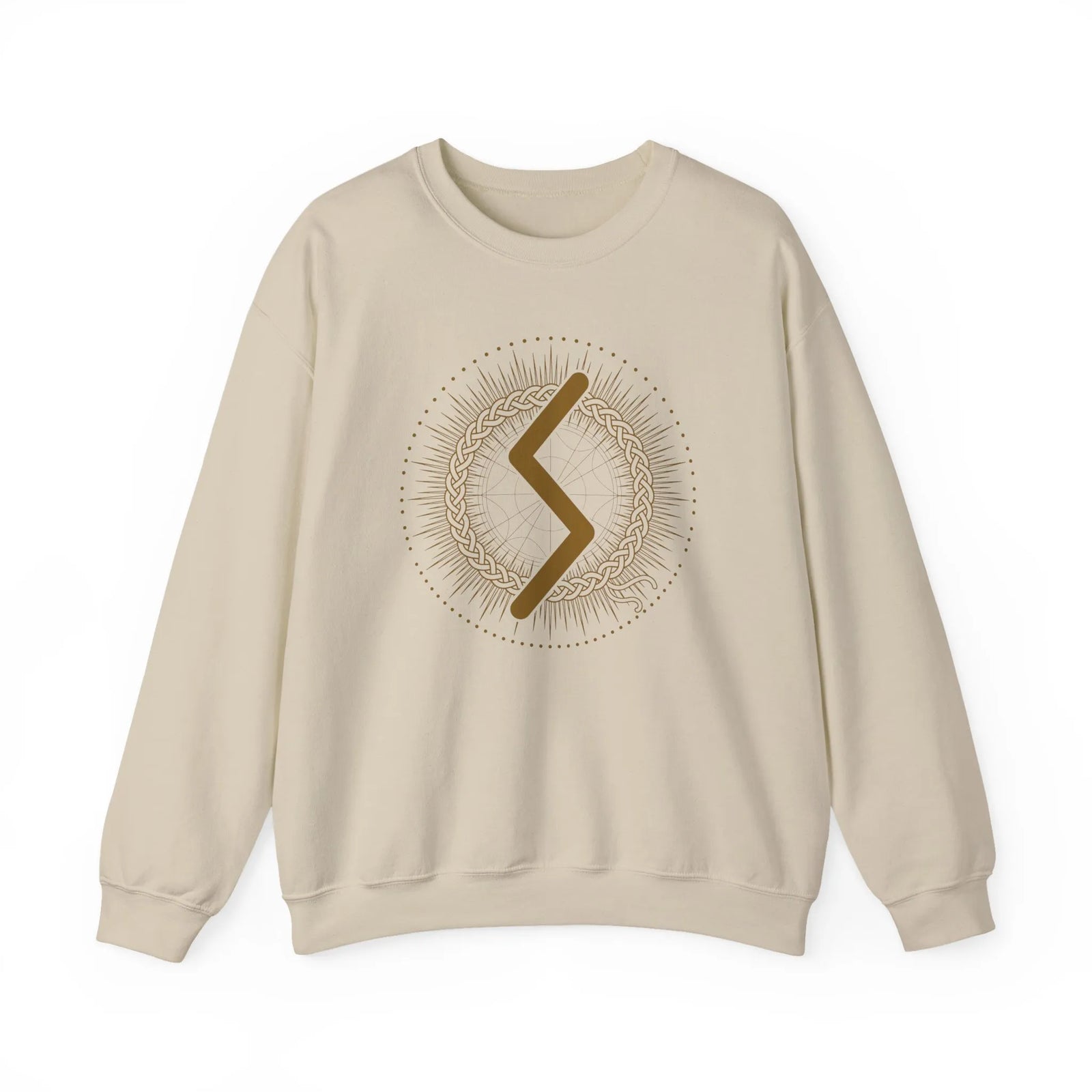Sowulo Rune Sun Graphic Sweatshirt - Heavy Cotton Blend Crewneck - Unisex White