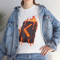 Kenaz Rune Torch Flame T-Shirt - Heavy Cotton Classic Fit Tee - Unisex White