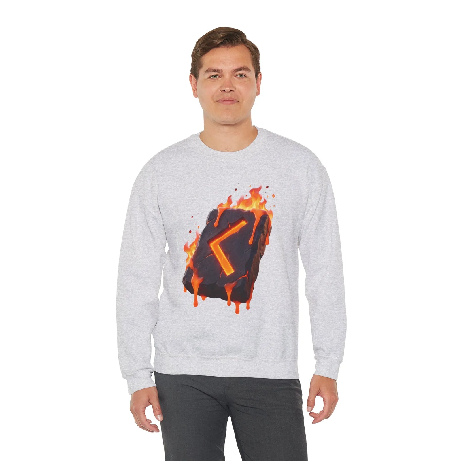 Kenaz Rune Fire Graphic Sweatshirt - Heavy Blend Fleece Crewneck - Unisex White