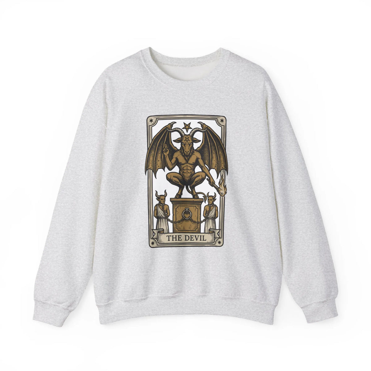 Devil Tarot Card Graphic Sweatshirt - Heavy Blend Fleece Crewneck - Unisex White