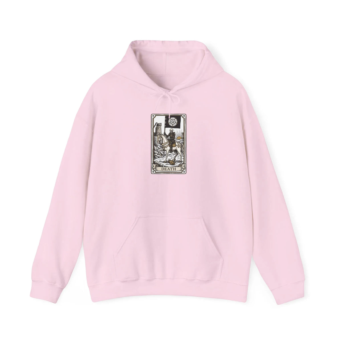 Death Tarot Card Graphic Hoodie - Medium-Heavy Cotton-Poly Blend Pullover - Unisex White