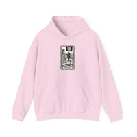 Death Tarot Card Graphic Hoodie - Medium-Heavy Cotton-Poly Blend Pullover - Unisex White