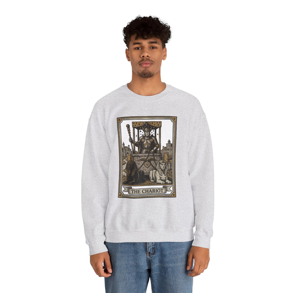 The Chariot Tarot Card Sweatshirt - Heavy Blend Cotton-Poly Crewneck - Unisex White